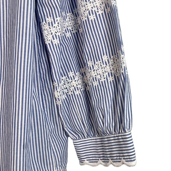 Talbots WM Striped Mock Necked Five Button Blouse with Embroidered Eyelet Detail - Picture 3 of 7